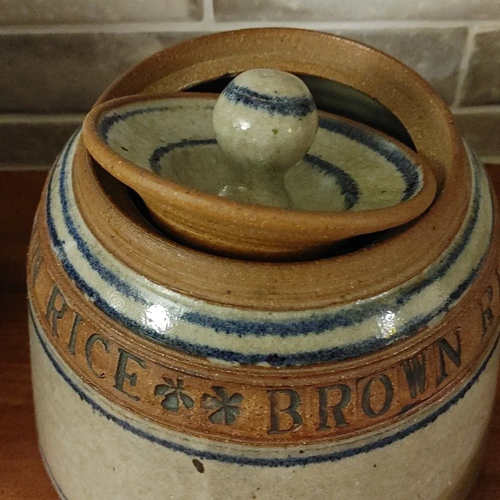 Artisan Ceramic Canister Gray, Mocca, & Blue